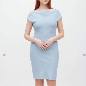 Max Mara Blue Wool Gathered Dress Classic minimalistic size 4 made in Italy